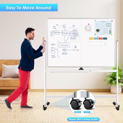 maxtek Rolling Whiteboard, 48x36 Large Magnetic White Board with Stands, Big Double-Sided White Board Dry Erase on Wheels for Homeschool, Home Office, Office, School (Silver, 48 x 36) in Saudi Arabia