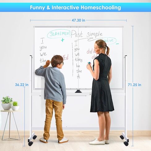 maxtek Rolling Whiteboard, 48x36 Large Magnetic White Board with Stands, Big Double-Sided White Board Dry Erase on Wheels for Homeschool, Home Office, Office, School (Silver, 48 x 36) in Saudi Arabia