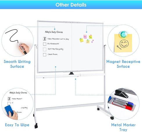 maxtek Rolling Whiteboard, 48x36 Large Magnetic White Board with Stands, Big Double-Sided White Board Dry Erase on Wheels for Homeschool, Home Office, Office, School (Silver, 48 x 36) in Saudi Arabia