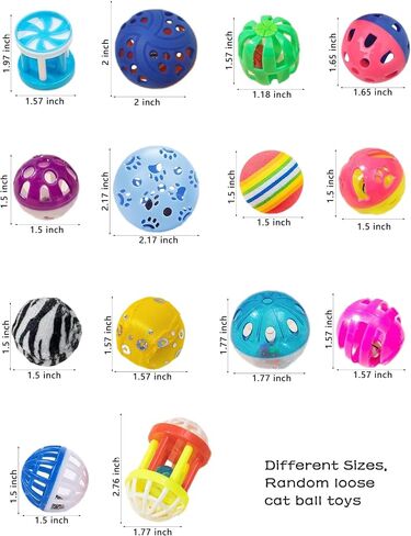 Cat Toy Bundle with 15 Assorted Toys, Including Soft Fuzzy Balls, Feather Mice, and Sturdy Plastic Balls, Fully Safe and Long-Lasting, Designed to Stimulate Play and Hunting Instincts in Cats in Saudi Arabia