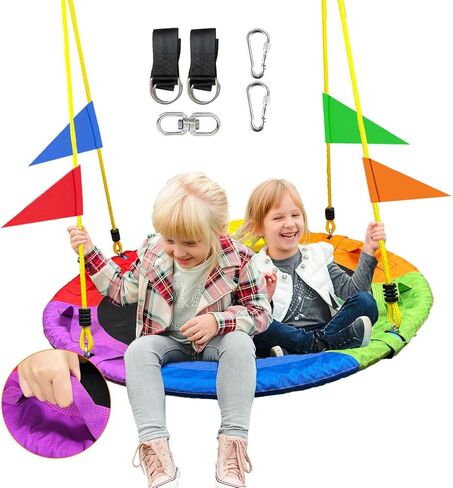 40 Inch Tree Swing for Kids Outdoor，Spider Web Tree Swing,850Lb Weight Capacity，900D Oxford Waterproof with Handles, with 71" Detachable Nylon Rope Swivel，for Backyard, Playground (40Inch-6Colors) in Saudi Arabia