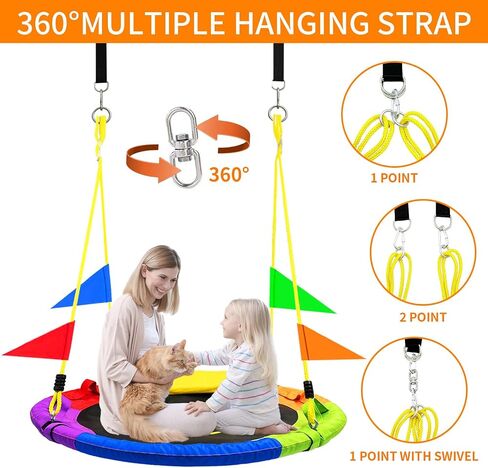 40 Inch Tree Swing for Kids Outdoor，Spider Web Tree Swing,850Lb Weight Capacity，900D Oxford Waterproof with Handles, with 71" Detachable Nylon Rope Swivel，for Backyard, Playground (40Inch-6Colors) in Saudi Arabia