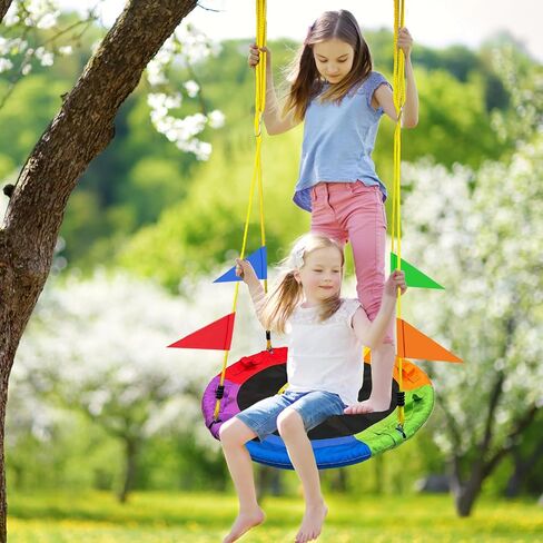 40 Inch Tree Swing for Kids Outdoor，Spider Web Tree Swing,850Lb Weight Capacity，900D Oxford Waterproof with Handles, with 71" Detachable Nylon Rope Swivel，for Backyard, Playground (40Inch-6Colors) in Saudi Arabia