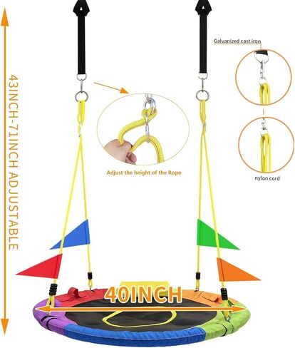 40 Inch Tree Swing for Kids Outdoor，Spider Web Tree Swing,850Lb Weight Capacity，900D Oxford Waterproof with Handles, with 71" Detachable Nylon Rope Swivel，for Backyard, Playground (40Inch-6Colors) in Saudi Arabia