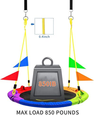 40 Inch Tree Swing for Kids Outdoor，Spider Web Tree Swing,850Lb Weight Capacity，900D Oxford Waterproof with Handles, with 71" Detachable Nylon Rope Swivel，for Backyard, Playground (40Inch-6Colors) in Saudi Arabia