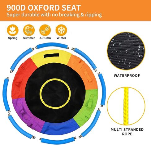 40 Inch Tree Swing for Kids Outdoor，Spider Web Tree Swing,850Lb Weight Capacity，900D Oxford Waterproof with Handles, with 71" Detachable Nylon Rope Swivel，for Backyard, Playground (40Inch-6Colors) in Saudi Arabia