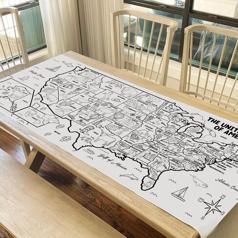 Tiny Expressions - Giant USA Coloring Map for Kids - Rolled, No Creases 72" x 30" - Jumbo Wall Art Poster for Classrooms, Bedrooms - Large Paper Banner (USA Map with Icons) in Kuwait