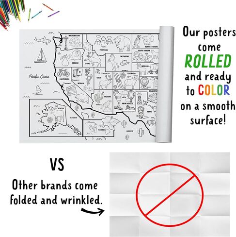 Tiny Expressions - Giant USA Coloring Map for Kids - Rolled, No Creases 72" x 30" - Jumbo Wall Art Poster for Classrooms, Bedrooms - Large Paper Banner (USA Map with Icons) in Kuwait