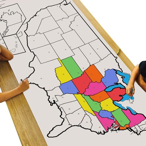 Tiny Expressions - Giant USA Coloring Map for Kids - Rolled, No Creases 72" x 30" - Jumbo Wall Art Poster for Classrooms, Bedrooms - Large Paper Banner (USA Map with Icons) in Kuwait