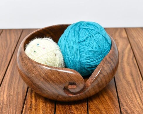 Ajuny Handmade Large Wooden Yarn Bowl with Holes Crochet Wool Ball Holder Elegant Design Decorative Knitting Bowl Storage Crocheting Accessories Gifts in Saudi Arabia
