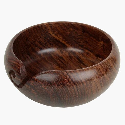Ajuny Handmade Large Wooden Yarn Bowl with Holes Crochet Wool Ball Holder Elegant Design Decorative Knitting Bowl Storage Crocheting Accessories Gifts in Saudi Arabia