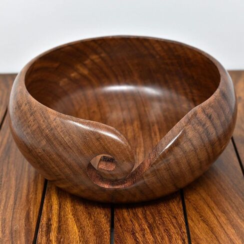 Ajuny Handmade Large Wooden Yarn Bowl with Holes Crochet Wool Ball Holder Elegant Design Decorative Knitting Bowl Storage Crocheting Accessories Gifts in Saudi Arabia
