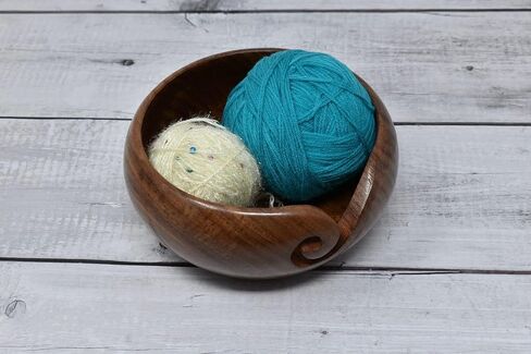 Ajuny Handmade Large Wooden Yarn Bowl with Holes Crochet Wool Ball Holder Elegant Design Decorative Knitting Bowl Storage Crocheting Accessories Gifts in Saudi Arabia
