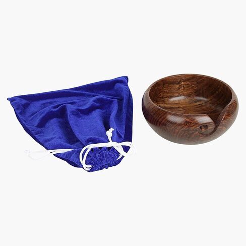 Ajuny Handmade Large Wooden Yarn Bowl with Holes Crochet Wool Ball Holder Elegant Design Decorative Knitting Bowl Storage Crocheting Accessories Gifts in Saudi Arabia