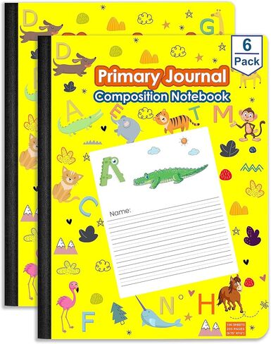 E-CLIPS USA Composition Notebooks, Primary Journal Composition Notebook, ABC & Animal Print, 100 sheets, 200 pages, 9.75″ x 7.5″ (48 Pack, Assorted) in Kuwait