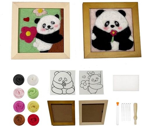 K&L House 2 Piece Cute Panda Needle Felting Kit, Felting Kit for Beginners Adult, Wool Needle Felting Kit Gifts Included Felting Needles, Felting Pad, Felting Wool, Wood Frame and Instruction in Saudi Arabia