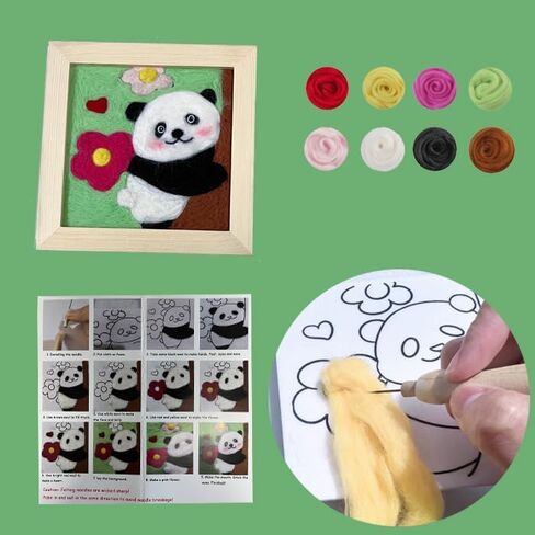 K&L House 2 Piece Cute Panda Needle Felting Kit, Felting Kit for Beginners Adult, Wool Needle Felting Kit Gifts Included Felting Needles, Felting Pad, Felting Wool, Wood Frame and Instruction in Saudi Arabia