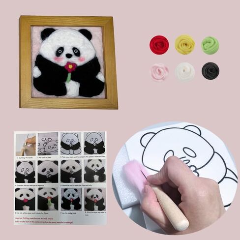K&L House 2 Piece Cute Panda Needle Felting Kit, Felting Kit for Beginners Adult, Wool Needle Felting Kit Gifts Included Felting Needles, Felting Pad, Felting Wool, Wood Frame and Instruction in Saudi Arabia