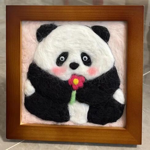 K&L House 2 Piece Cute Panda Needle Felting Kit, Felting Kit for Beginners Adult, Wool Needle Felting Kit Gifts Included Felting Needles, Felting Pad, Felting Wool, Wood Frame and Instruction in Saudi Arabia