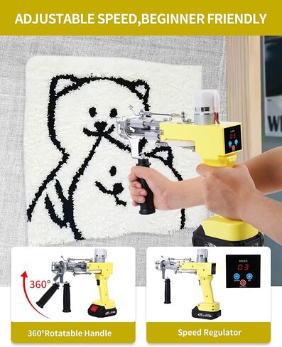Cordless Tufting Gun Starter Kit-Digital Display Screen(10 Speed Adjustable),2 in 1 Cut &Loop Pile Rug Tufting Gun with 2×2.0Ah Battery|200W Carpet Trimmer|Tufting Cloth+ Rug Backing |42 Yarn in Saudi Arabia