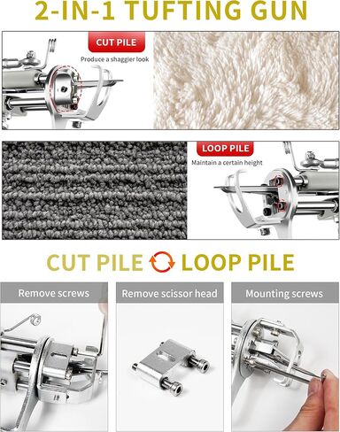 Cordless Tufting Gun Starter Kit-Digital Display Screen(10 Speed Adjustable),2 in 1 Cut &Loop Pile Rug Tufting Gun with 2×2.0Ah Battery|200W Carpet Trimmer|Tufting Cloth+ Rug Backing |42 Yarn in Saudi Arabia