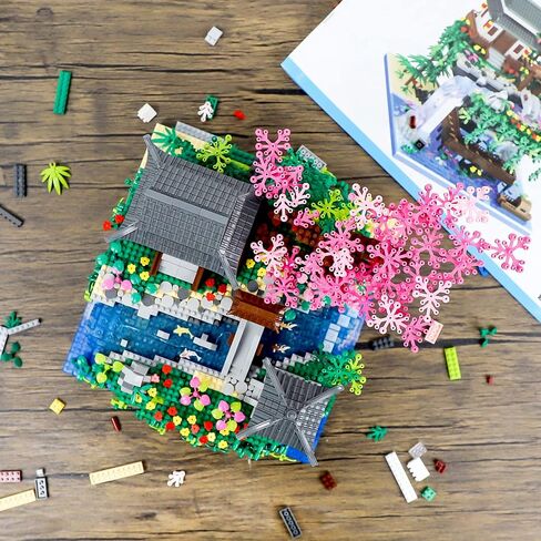 Peach Blossom Pond Micro Mini Building Blocks Set for Adults and Kids, Chinese Architecture Cherry Bonsai Gift Toys with String Lights, Japanese Sakura Tree House Micro Bricks (3320PCS) in Saudi Arabia