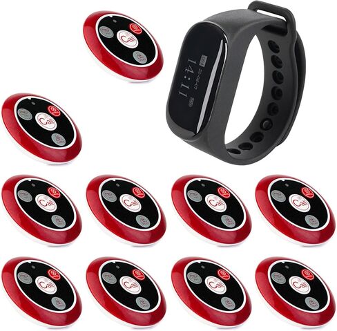 نظام استدعاء الممرضات اللاسلكي Retekess TD112، نظام النداء للمطاعم، 1 جهاز استقبال للساعة، 10 أزرار اتصال بأربعة مفاتيح للمطعم، البار، المستشفى، العيادة، المقهى in Kuwait