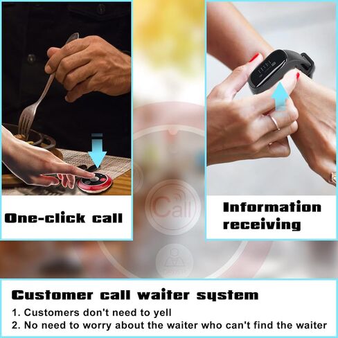 نظام استدعاء الممرضات اللاسلكي Retekess TD112، نظام النداء للمطاعم، 1 جهاز استقبال للساعة، 10 أزرار اتصال بأربعة مفاتيح للمطعم، البار، المستشفى، العيادة، المقهى in Kuwait