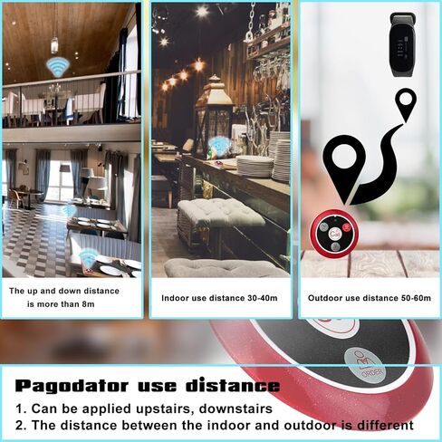 نظام استدعاء الممرضات اللاسلكي Retekess TD112، نظام النداء للمطاعم، 1 جهاز استقبال للساعة، 10 أزرار اتصال بأربعة مفاتيح للمطعم، البار، المستشفى، العيادة، المقهى in Kuwait