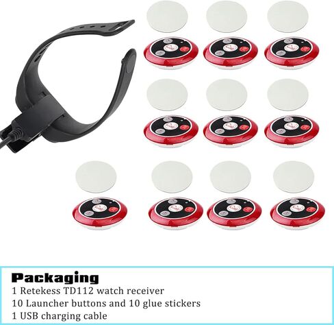 نظام استدعاء الممرضات اللاسلكي Retekess TD112، نظام النداء للمطاعم، 1 جهاز استقبال للساعة، 10 أزرار اتصال بأربعة مفاتيح للمطعم، البار، المستشفى، العيادة، المقهى in Kuwait