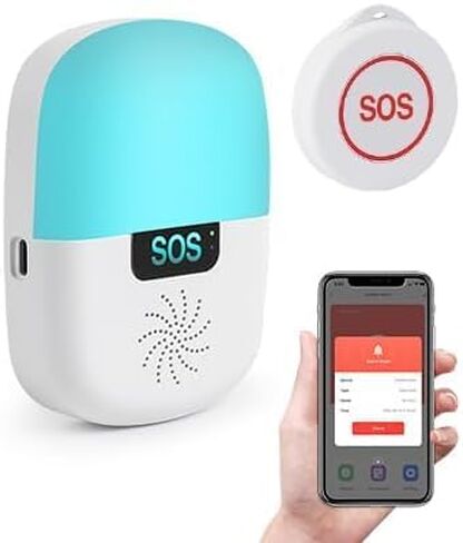 WiFi Caregiver Pager Wireless, Issufel Smart App Emergency Life Alert System Fall Call Button for Elderly Home Patients Disabled Pregnant Woman Seniors 1 Receiver+1 Call Button(2.4GHz Wi-Fi Only) in Saudi Arabia