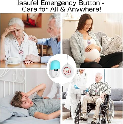 WiFi Caregiver Pager Wireless, Issufel Smart App Emergency Life Alert System Fall Call Button for Elderly Home Patients Disabled Pregnant Woman Seniors 1 Receiver+1 Call Button(2.4GHz Wi-Fi Only) in Saudi Arabia