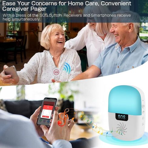 WiFi Caregiver Pager Wireless, Issufel Smart App Emergency Life Alert System Fall Call Button for Elderly Home Patients Disabled Pregnant Woman Seniors 1 Receiver+1 Call Button(2.4GHz Wi-Fi Only) in Saudi Arabia