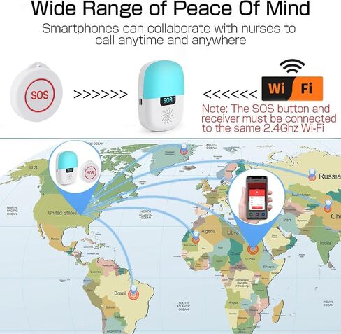 WiFi Caregiver Pager Wireless, Issufel Smart App Emergency Life Alert System Fall Call Button for Elderly Home Patients Disabled Pregnant Woman Seniors 1 Receiver+1 Call Button(2.4GHz Wi-Fi Only) in Saudi Arabia