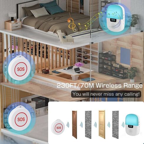 WiFi Caregiver Pager Wireless, Issufel Smart App Emergency Life Alert System Fall Call Button for Elderly Home Patients Disabled Pregnant Woman Seniors 1 Receiver+1 Call Button(2.4GHz Wi-Fi Only) in Saudi Arabia