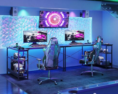 ODK 40 Inch Small L Shaped Gaming Computer Desk with Power Outlets, Reversible Storage Shelves & PC Stand for Home Office, Simple Writing Study Table with Storage Bag for Small Space, Black in Saudi Arabia