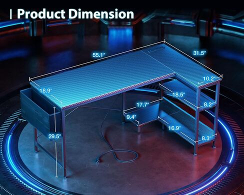 ODK 40 Inch Small L Shaped Gaming Computer Desk with Power Outlets, Reversible Storage Shelves & PC Stand for Home Office, Simple Writing Study Table with Storage Bag for Small Space, Black in Saudi Arabia
