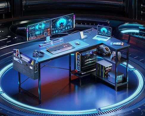 ODK 40 Inch Small L Shaped Gaming Computer Desk with Power Outlets, Reversible Storage Shelves & PC Stand for Home Office, Simple Writing Study Table with Storage Bag for Small Space, Black in Saudi Arabia