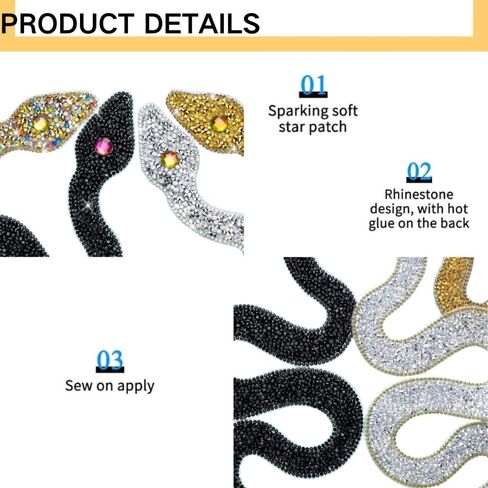 4 Pcs Snake-Shaped Rhinestones Trim Ribbon Rhinestones Applique Iron on Patches DIY Clothing Accessories Repair Decoration for Clothes Garments Bags Wedding Dress（4 Colors） in Saudi Arabia