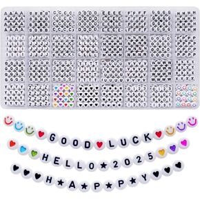 1400pcs Colorful Letter Beads Gold Letter Beads Heart Beads 7x4mm and Beading Cord for Jewelry Making