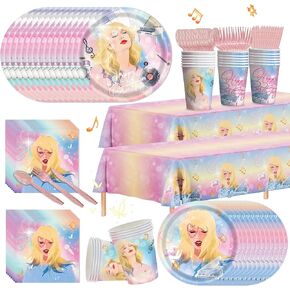 170pcs Birthday Party Supplies Plates Napkins Tablecloth Girls Birthday Decorations Paper Cup Disposable Table Cover Fans Party Decor Severs 24 Guest