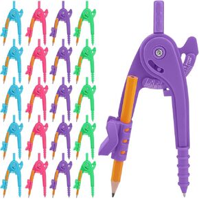 20 Pieces Compass Geometry Tool Multicolour Math Compass Drawing Compass for Geometry Plastic Geometry Compass with Pencil for Student Classroom School Office Drafting Art Drawing (4 Colors, 20 PCS)