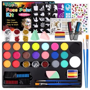 Janolia Face Painting Kit for Kids, Water Activated Face Paint, 20 Colors Body Paint Face Paint Palette, Face Paint Makeup for Halloween Carnival, Ideal Facepaint Makeup Kit for Kids