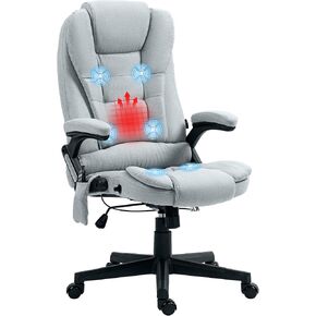 Vinsetto 6 Point Vibrating Massage Office Chair with Heat, Microfiber High Back Executive Office Chair with Reclining Backrest, Padded Armrests and Remote, Light Gray