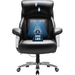 Big and Tall Office Chair 500lbs-Heavy Duty Ergonomic Computer Chair with Extra Wide Seat, High Back Executive Large Desk Chair with Thick Seat and Tilt Rock, Adjustable Lumbar Support-Black