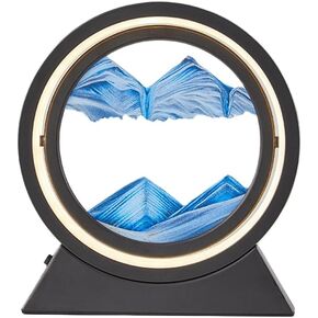 Oneshow لوحة فنية رملية متحركة مع ضوء LED ثلاثي الأبعاد حركة سائلة ديناميكية صورة فنية رملية عرض رملي متدفق إطار زجاجي مستدير للاسترخاء ديكور سطح المكتب للمنزل والمكتب هدايا للبالغين (أسود) in Kuwait