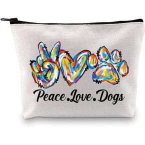 JXGZSO Dog Cosmetic Zipper Bag Peace Love Dogs Pouch Bag Doggie Gift Dog Paw Print Makeup Bag