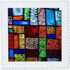 3dRose qs_83520_4 Stained Glass at a Church with Nature Themes NA01 RKL0021 Raymond Klass Quilt Square, 12 by 12-Inch