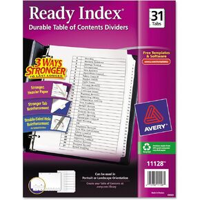 Avery Ready Index Table of Contents Dividers 11129, Black/White, 31-Tab Set