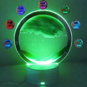Xugenxes Sand Painting Table Lamp, Quicksand Lamp, 3D Hourglass Light Moving Sand Art - Deep Sea Sand Scene, 360° Rotating Hourglass Decoration, (Green, Without Remote Control & 3AA)